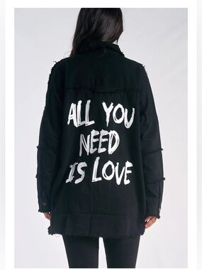 Elan Black Raw-Edge Button Front Shacket